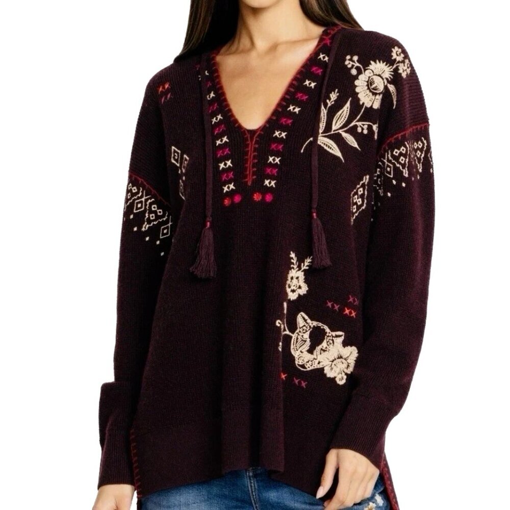 NWT Johnny Was Ivey Baja Hooded Pullover Wool Cashmere Sweater Small S